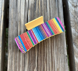 4 Inch Serape Leather Design on Yellow Hair Claw Clip