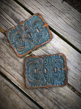 Custom Order Turquoise Western Floral Carved Triple Light Switch Cover