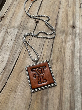 Fancy Scroll Letter 'Y' Initial Leather Pendant Necklace