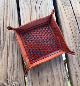 Texas Star hand Stamped basketweave Leather Men's Valet Tray