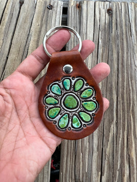 Custom Order - Hand Painted Royston Turquoise Leather Key Fob