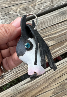 Hand Painted Paint Gypsy Vanner Leather Keychain