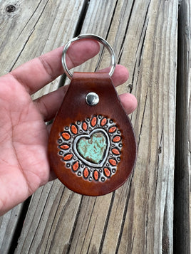 Heart Style Painted Turquoise Leather Key Fob