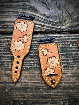 38/40mm Honey Bees & Flowers Leather Apple Watch Band