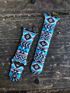 Blue Aztec Silicone Apple Watchband