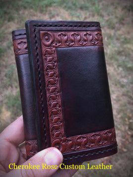 Custom Order ~ Minimal Stamped or Initial Men's Trifold Leather Wallet