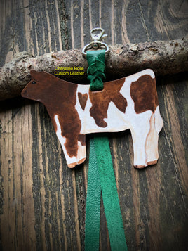 Hand Painted Brown and White Show Heifer Key Chain