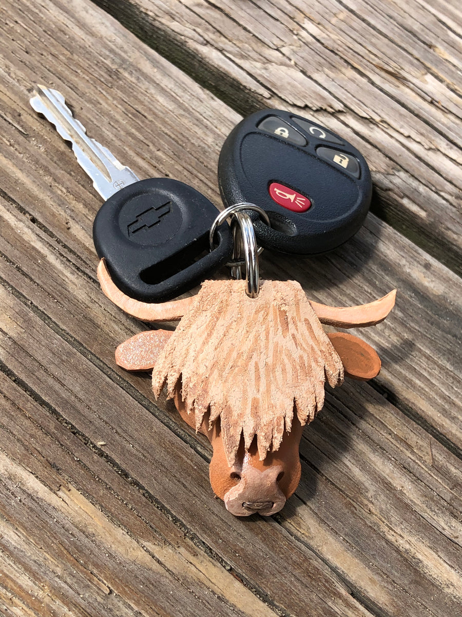 Cherokee Rose Custom Leather Highland Cow Leather Keychain