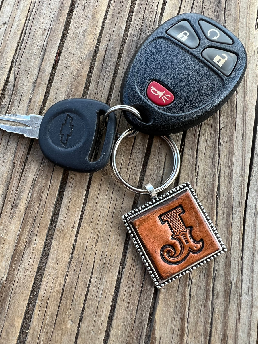 Cherokee Rose Custom Leather Western Block Initial 'S' Leather Keychain