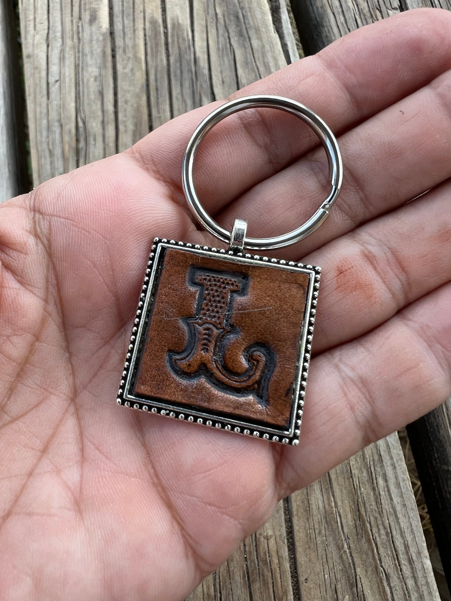 Cherokee Rose Custom Leather Western Block Initial 'S' Leather Keychain