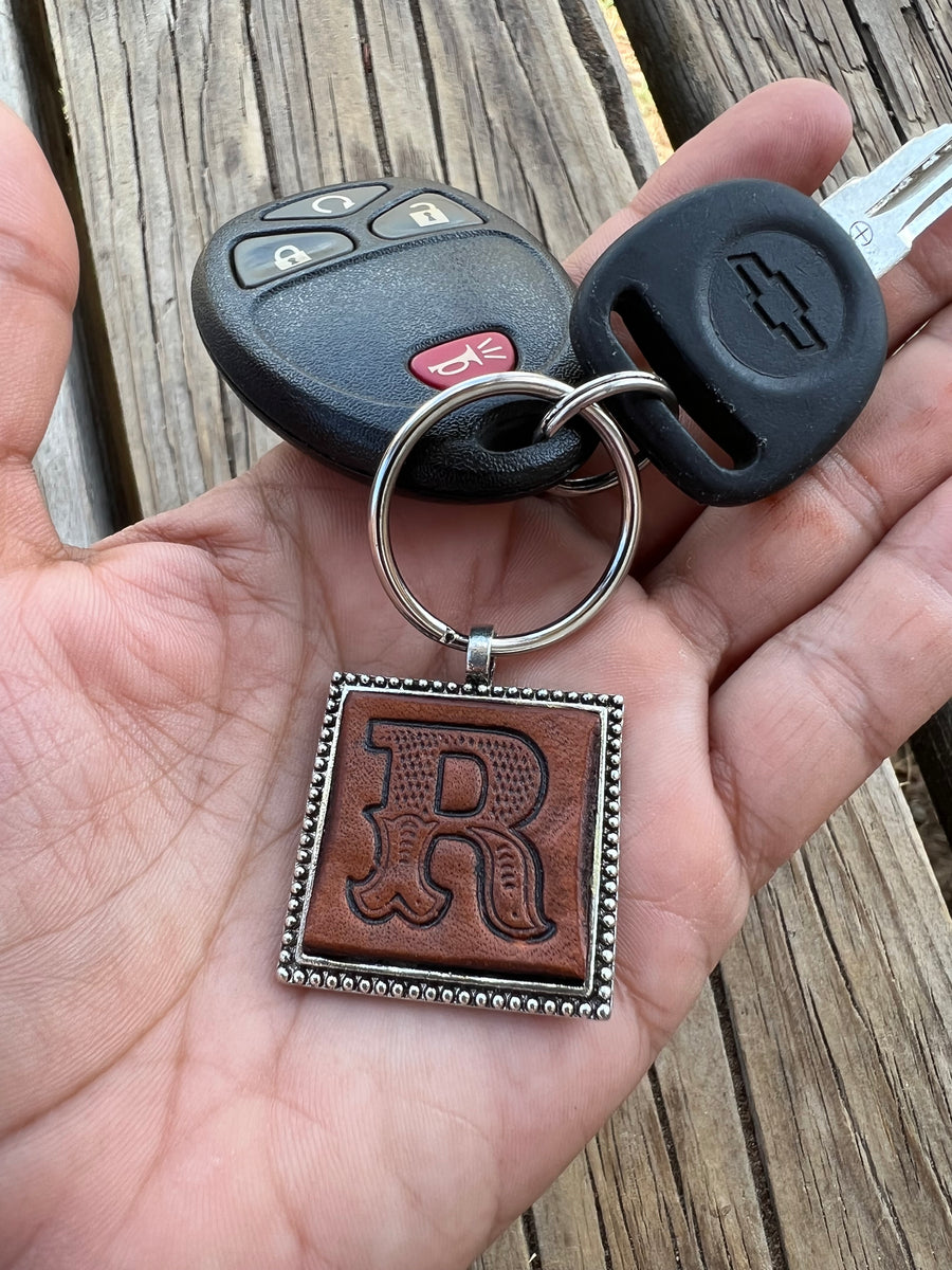 Western Block Initial 'B' Leather Keychain