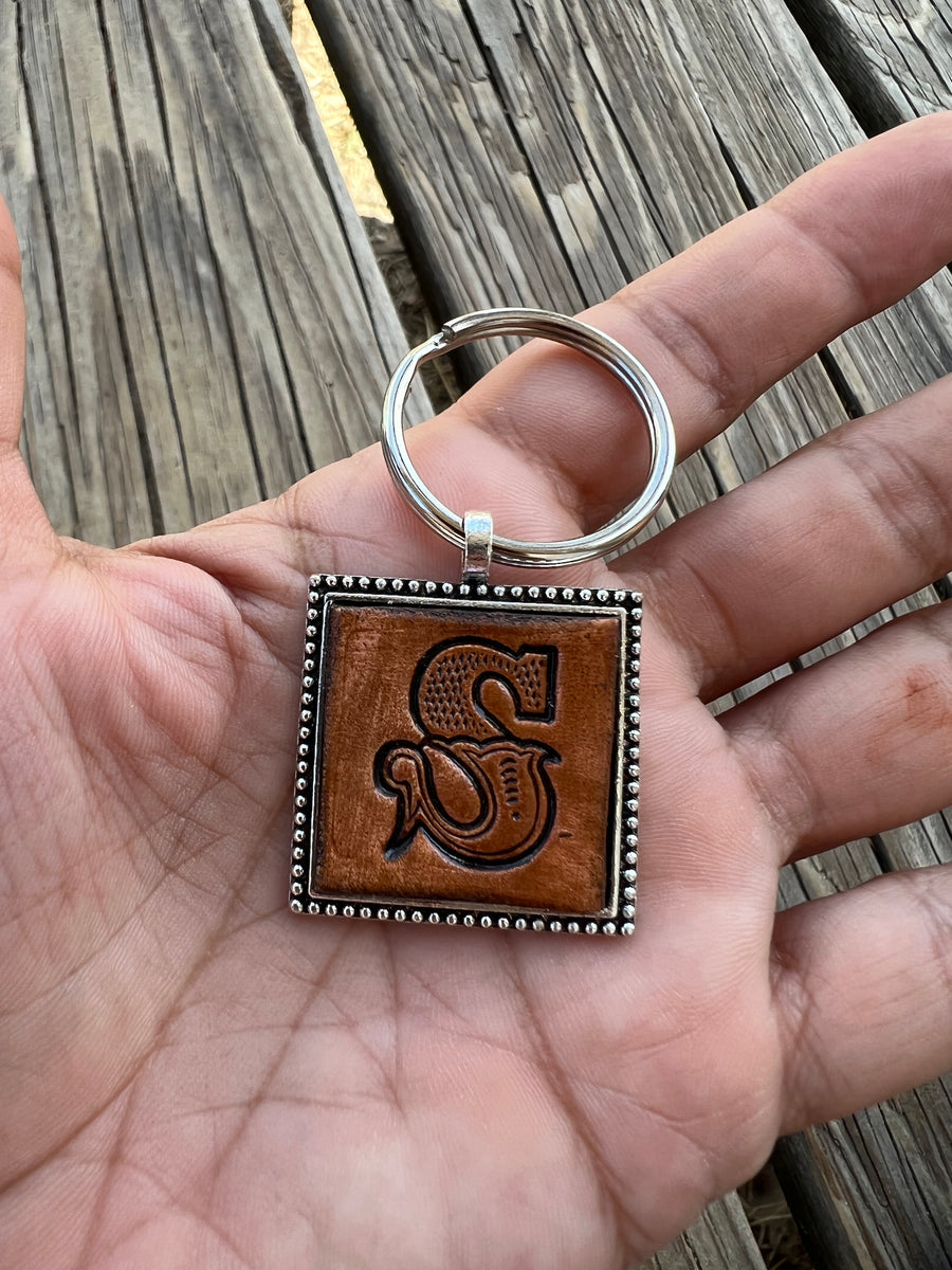 Community Stitched Leather Initial Keychains Set