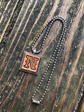 Western Block Letter 'N' Initial Leather Pendant Necklace
