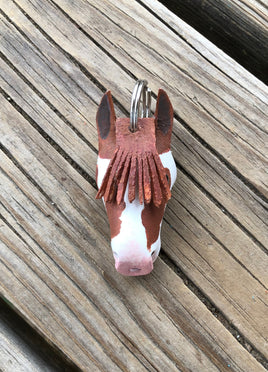 Hand Painted Paint Horse Head Leather Keychain