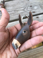 Hand Painted Longear Mule Head Leather Keychain