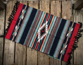 20" x 34" Navy and Red Southwestern Throw Rug