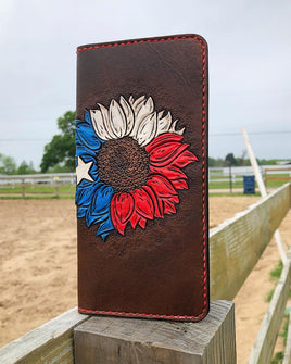 Red, White and Blue Painted Sunflower Ladies Long Card Wallet