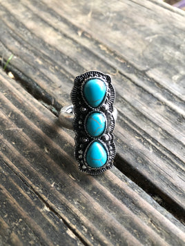 Three Turquoise Stone Southwest Ring