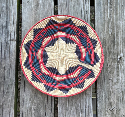 Hand woven wall decor basket in Southwestern Pattern