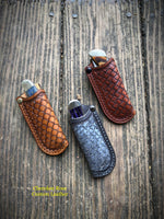 Custom Order- Vertical Style Stamped Leather Pocket Knife Sheath
