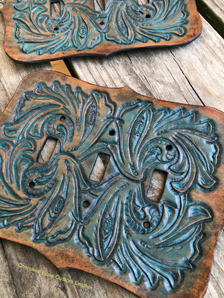 Custom Order Turquoise Western Floral Carved Triple Light Switch Cover