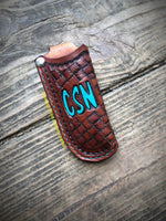 Custom Order- Vertical Style Carved Leather Pocket Knife Sheath