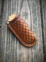 Custom Order- Vertical Style Stamped Leather Pocket Knife Sheath