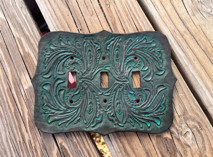 Custom Order Turquoise Western Floral Carved Triple Light Switch Cover