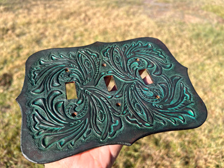 Custom Order Turquoise Western Floral Carved Triple Light Switch Cover