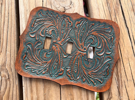 Custom Order Turquoise Western Floral Carved Triple Light Switch Cover