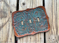 Custom Order Turquoise Western Floral Carved Triple Light Switch Cover