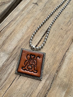 Fancy Scroll Hand Stamped Letter A Initial Leather Necklace