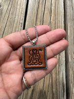 Fancy Scroll Hand Stamped Letter A Initial Leather Necklace