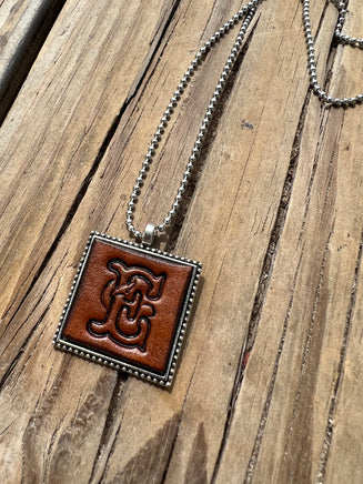 Fancy Scroll Letter 'E' Initial Leather Pendant Necklace