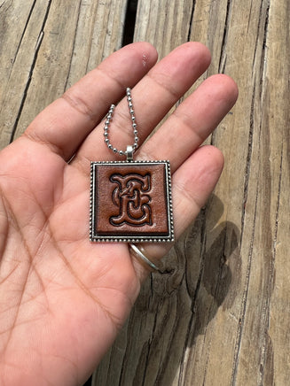 Fancy Scroll Letter 'E' Initial Leather Pendant Necklace