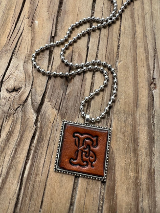 Fancy Scroll Letter 'F' Initial Leather Pendant Necklace