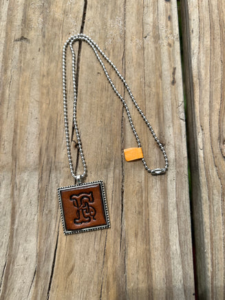 Fancy Scroll Letter 'F' Initial Leather Pendant Necklace