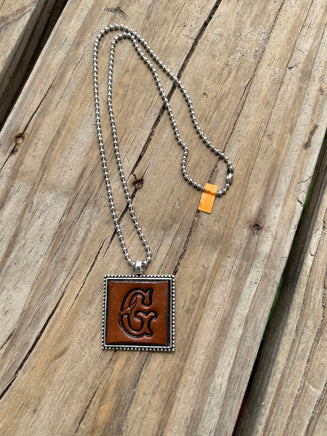 Fancy Scroll Letter 'G' Initial Leather Pendant Necklace