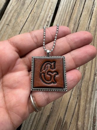 Fancy Scroll Letter 'G' Initial Leather Pendant Necklace