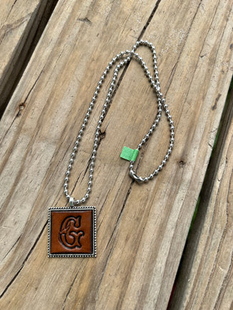 Fancy Scroll Letter 'G' Initial Leather Pendant Necklace