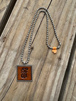 Fancy Scroll Letter 'J' Initial Leather Pendant Necklace