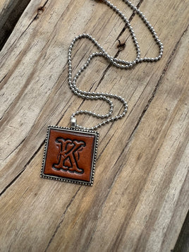 Fancy Scroll Letter 'K' Initial Leather Pendant Necklace