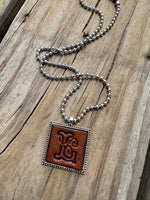 Fancy Scroll Letter 'L' Initial Leather Pendant Necklace