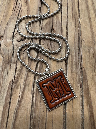 Fancy Scroll Letter 'M' Initial Leather Pendant Necklace