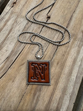 Fancy Scroll Letter 'N' Initial Leather Pendant Necklace