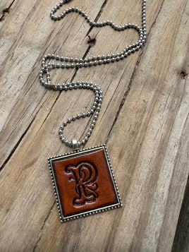 Fancy Scroll Letter 'P' Initial Leather Pendant Necklace