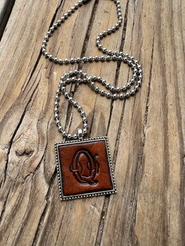 Fancy Scroll Letter 'Q' Initial Leather Pendant Necklace