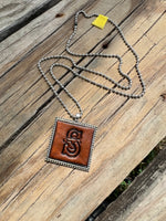 Fancy Scroll Letter 'S' Initial Leather Pendant Necklace