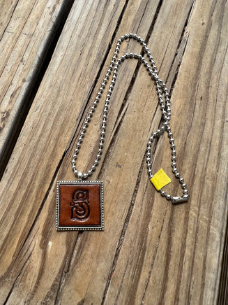 Fancy Scroll Letter 'S' Initial Leather Pendant Necklace