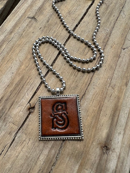 Fancy Scroll Letter 'S' Initial Leather Pendant Necklace